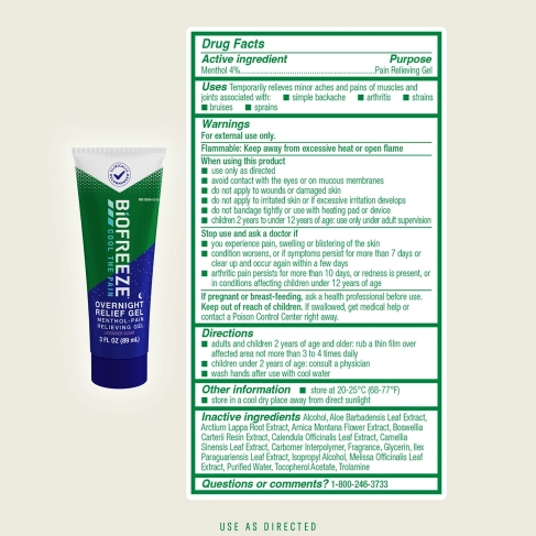 Biofreeze® Overnight Relief Gel, 3 fl oz. Tube