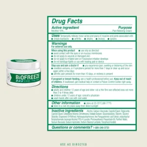 Biofreeze® Pain Relief Cream Drug Facts and Ingredients