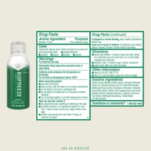 Biofreeze® Pain Relief Spray Drug Fact and Ingredients