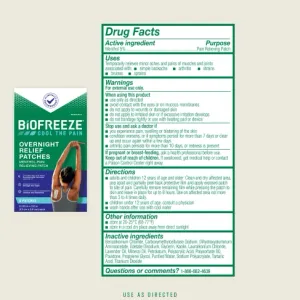 Biofreeze® Overnight Relief Patches Drug Facts and Ingredients