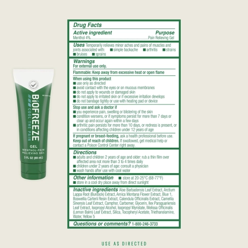 Biofreeze® Pain Relief Gel, 3 fl oz. Tube, Green