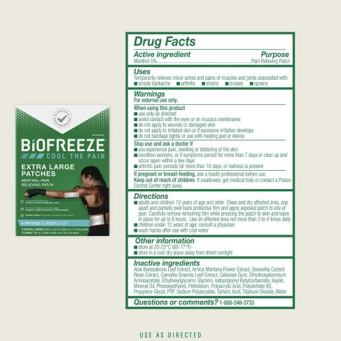 Biofreeze® Pain Relief Patches, Extra Large, 4 Patches