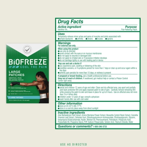 Biofreeze® Pain Relief Patches, Large, 5 Patches